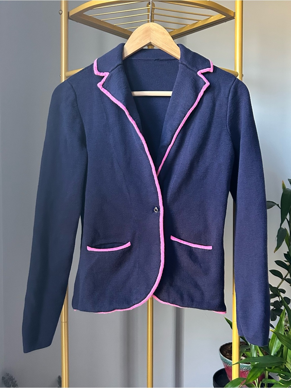 Lilly Pulitzer preppy nautical Navy sweater knit Blazer and Pink Piping size XXS